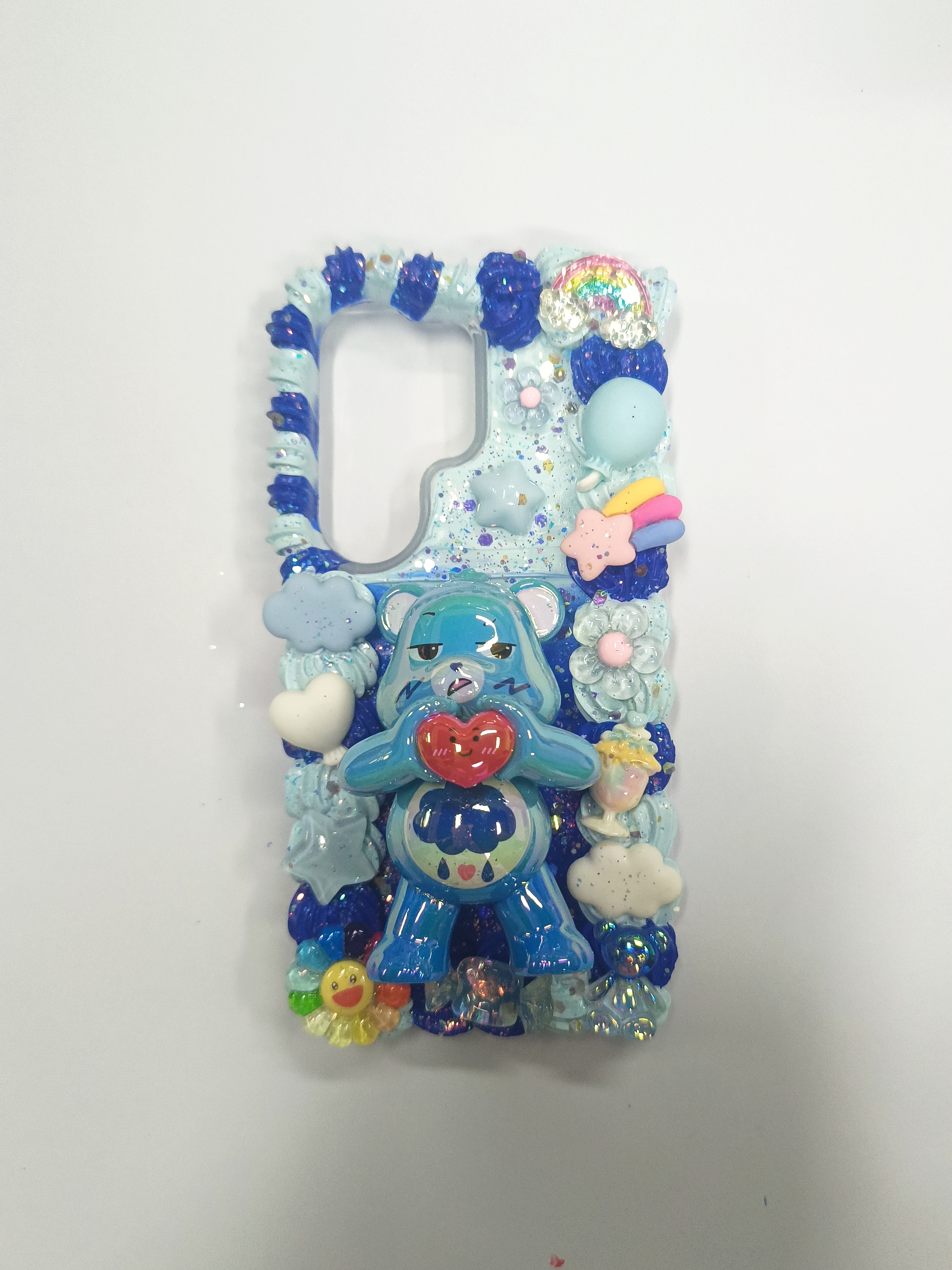 Grumpy Bear Handmade Phone Case, 3D cream glue，Personalized Grumpy Bear Phone Case Handcrafted Cute Cartoon Bear Shell