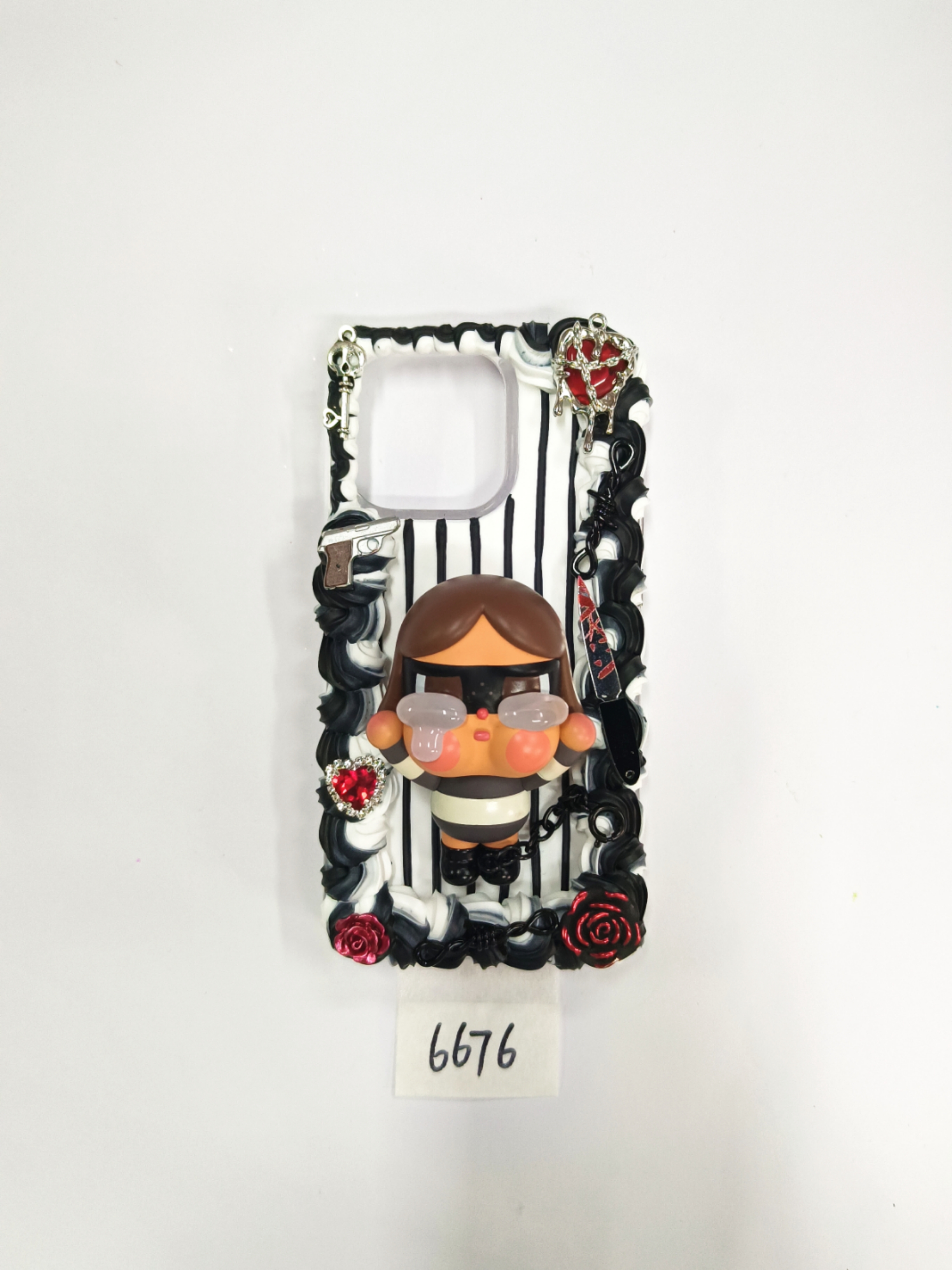 Pop Mart crybaby DIY Handmade Phone Case Chocolate，Brown. Cute.unique crybaby phone case.Personalized gift,Art Lovers Gift.