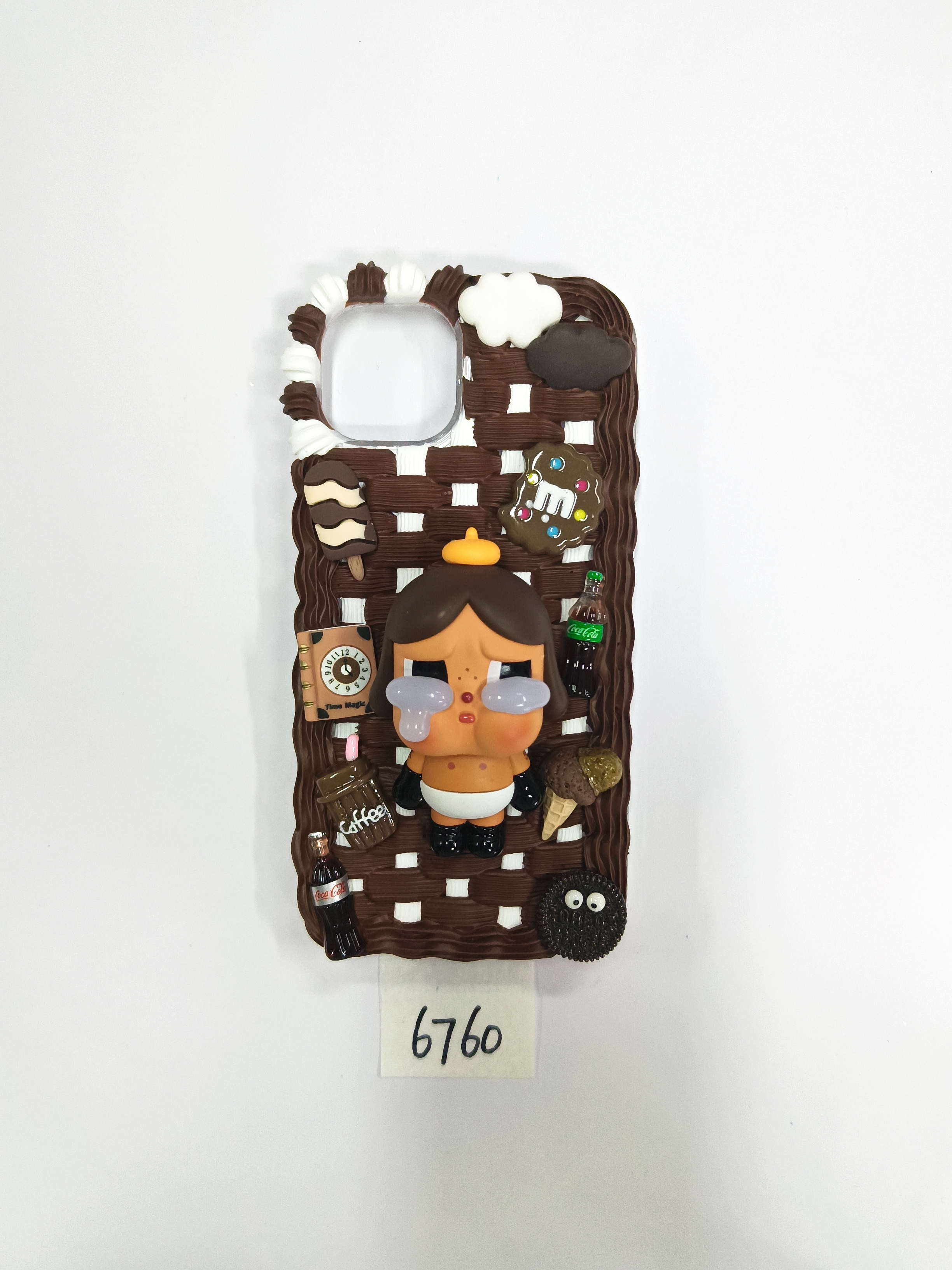 Pop Mart crybaby DIY Handmade Phone Case Chocolate，Brown. Cute.unique crybaby phone case.Personalized gift,Art Lovers Gift.