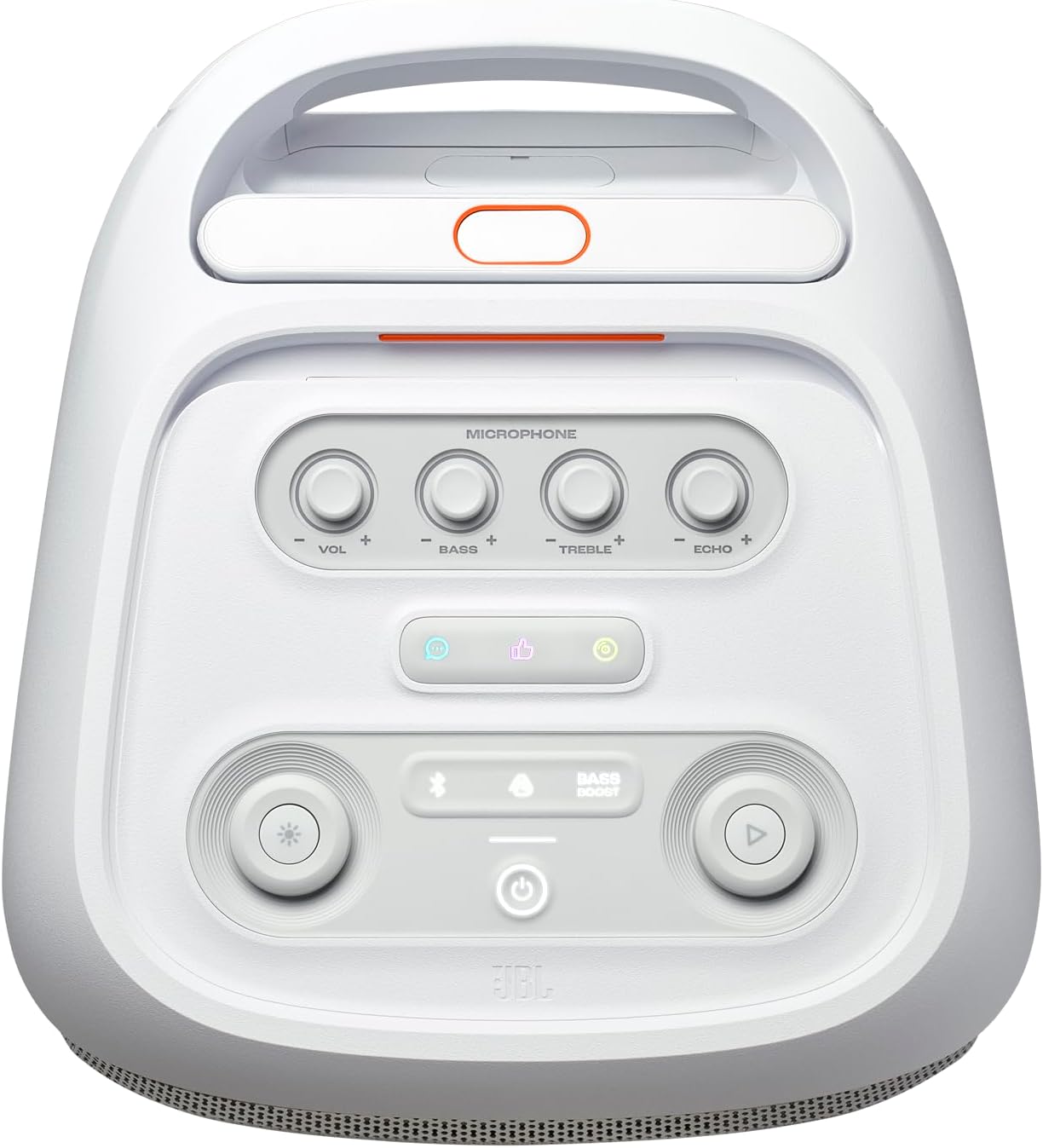 PartyBox Stage 320 - Portable Party Speaker with Telescopic Handle & Wide, Sturdy Wheels, Powerful Pro Sound, Futuristic lightshow, Up to 18 Hours of Play time, Splash Proof (White)