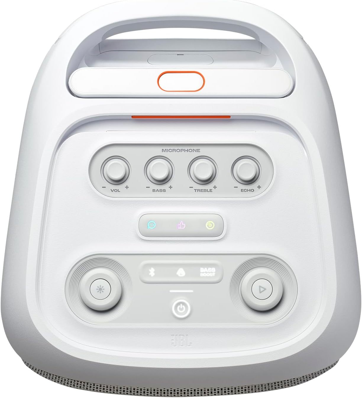 PartyBox Stage 320 - Portable Party Speaker with Telescopic Handle & Wide, Sturdy Wheels, Powerful Pro Sound, Futuristic lightshow, Up to 18 Hours of Play time, Splash Proof (White)