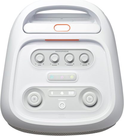 PartyBox Stage 320 - Portable Party Speaker with Telescopic Handle & Wide, Sturdy Wheels, Powerful Pro Sound, Futuristic lightshow, Up to 18 Hours of Play time, Splash Proof (White)