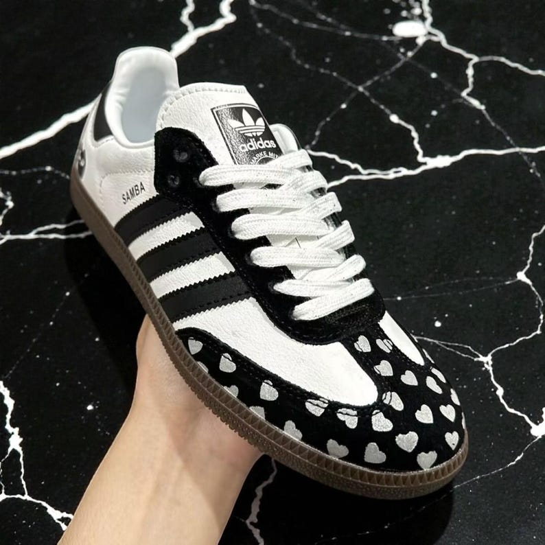 Custom Samthtba-Style Sneakers — Black & white Heart Valentine Design