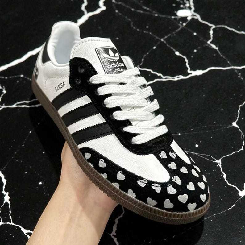 Custom Samthtba-Style Sneakers — Black & white Heart Valentine Design