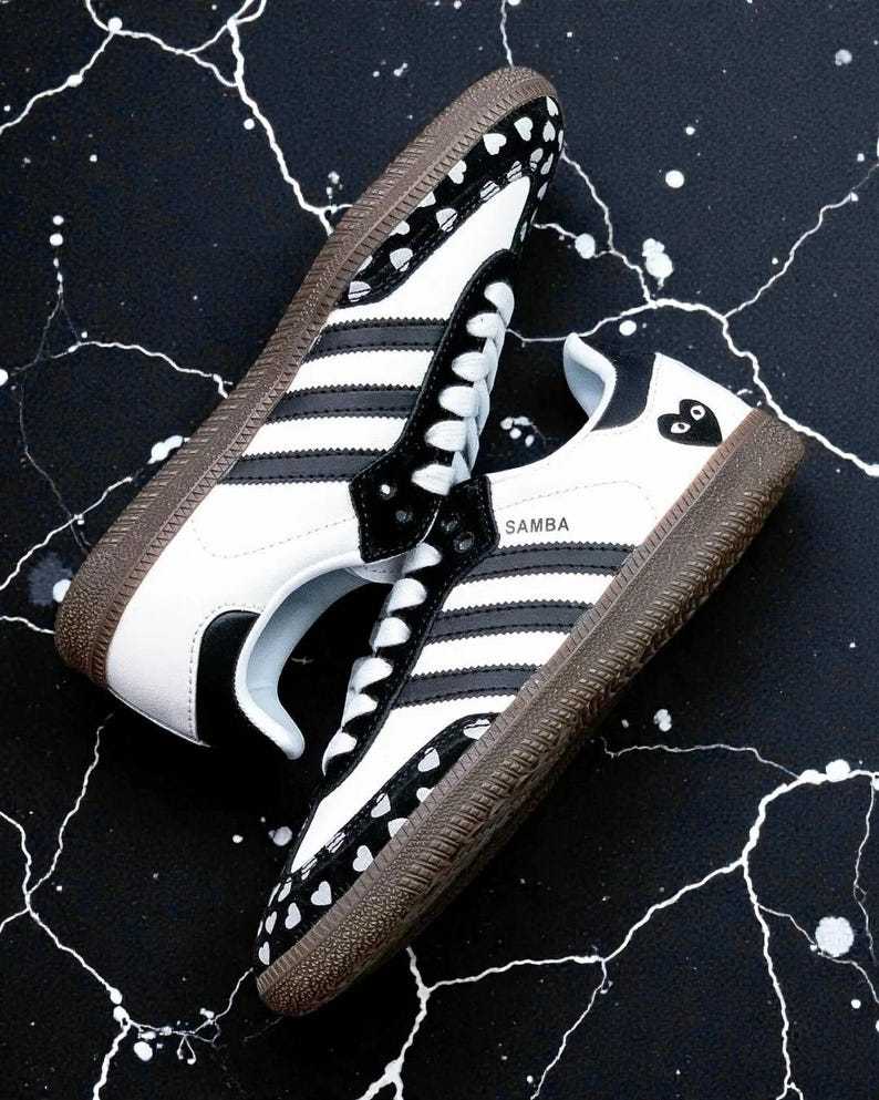 Custom Samthtba-Style Sneakers — Black & white Heart Valentine Design