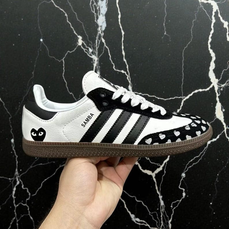 Custom Samthtba-Style Sneakers — Black & white Heart Valentine Design