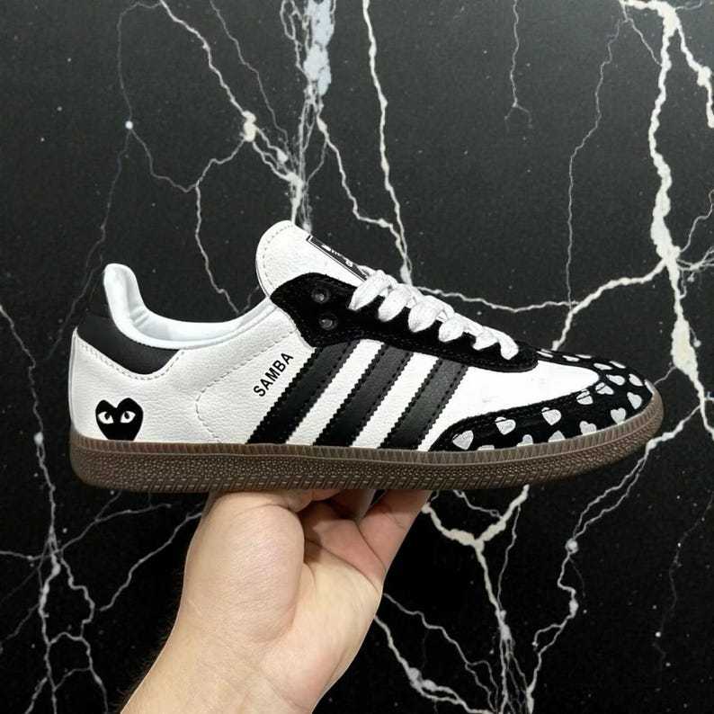 Custom Samthtba-Style Sneakers — Black & white Heart Valentine Design