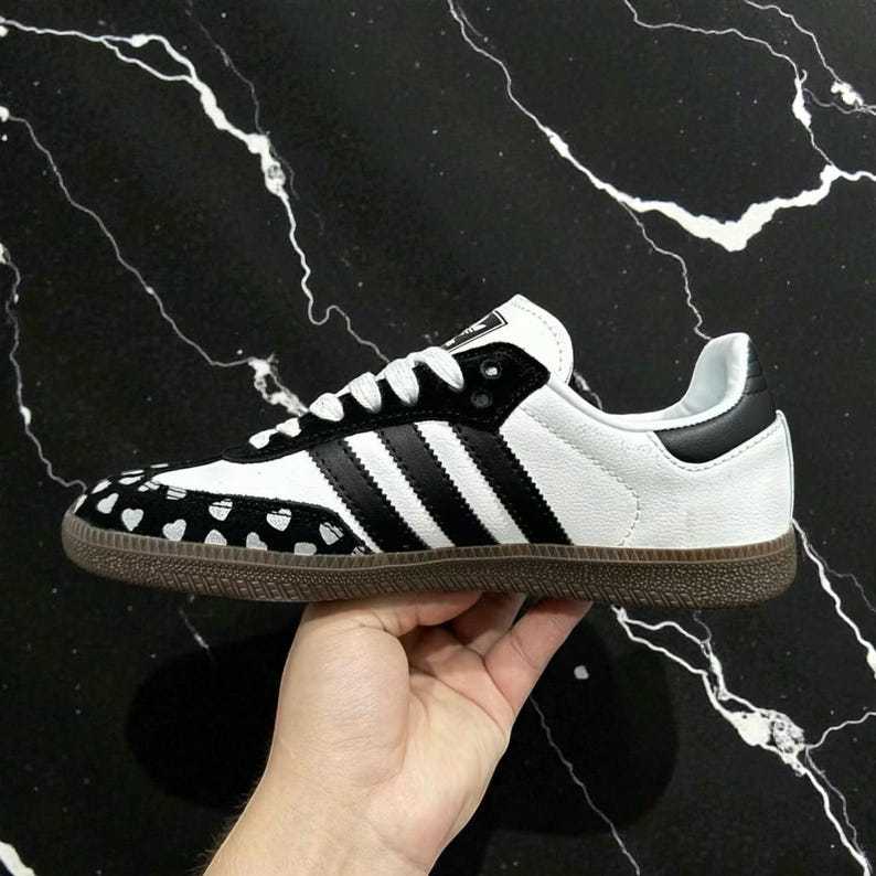 Custom Samthtba-Style Sneakers — Black & white Heart Valentine Design