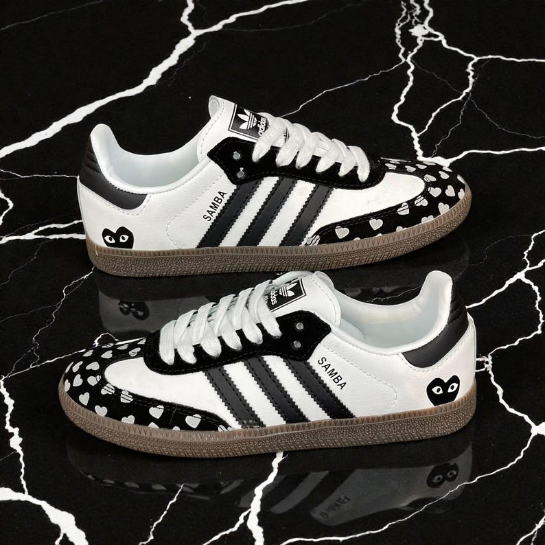 Custom Samthtba-Style Sneakers — Black & white Heart Valentine Design