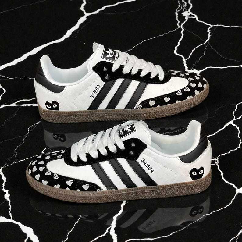 Custom Samthtba-Style Sneakers — Black & white Heart Valentine Design