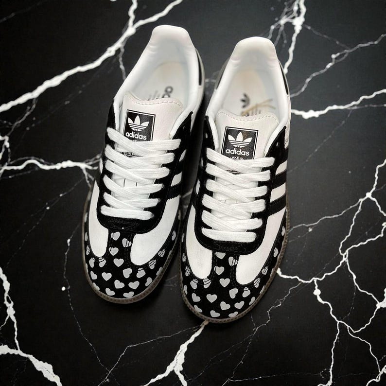 Custom Samthtba-Style Sneakers — Black & white Heart Valentine Design