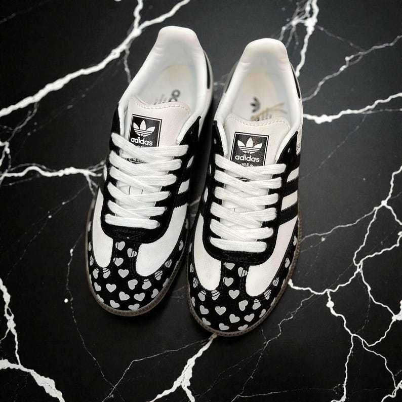 Custom Samthtba-Style Sneakers — Black & white Heart Valentine Design