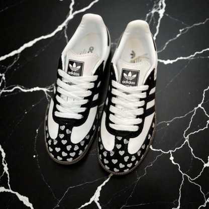 Custom Samthtba-Style Sneakers — Black & white Heart Valentine Design