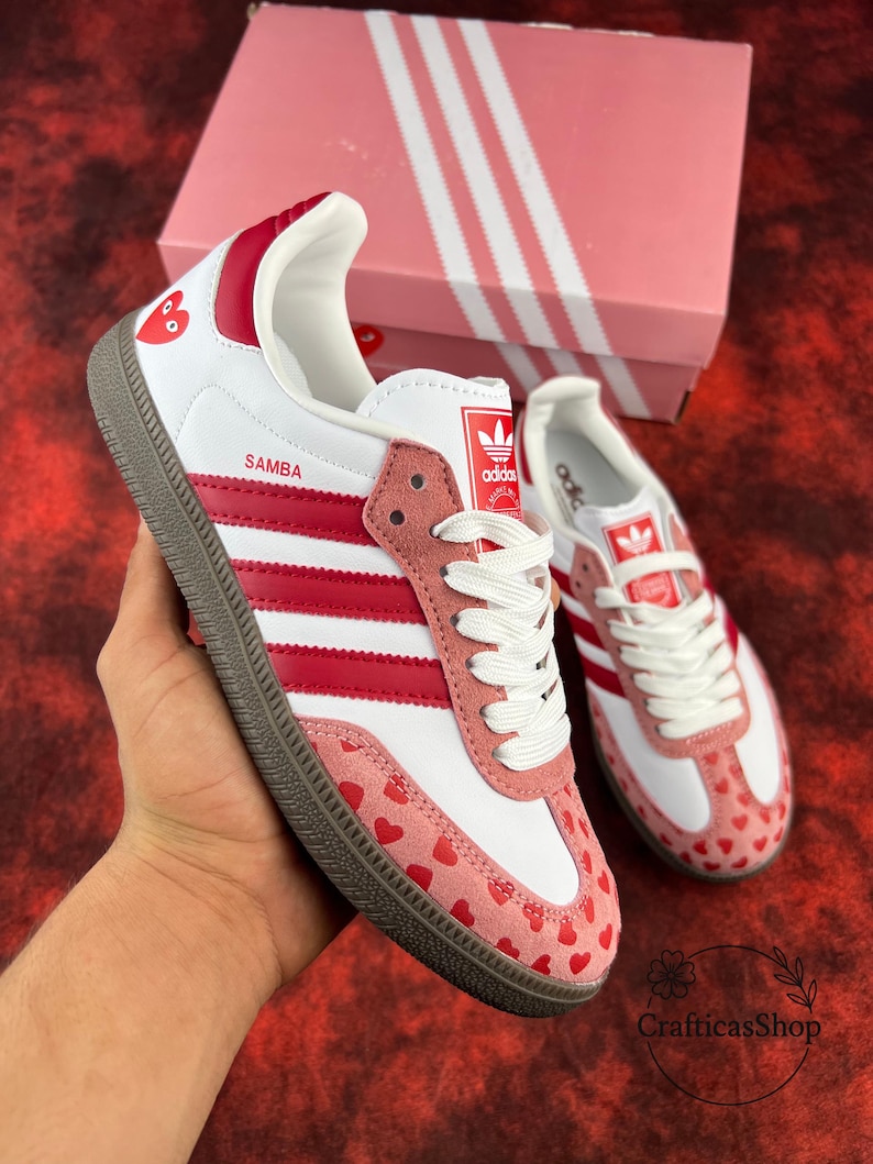 Samthtba Vintage Valentine Edition – Custom Red & Pink Heart Shoes – Romantic Streetwear Trainers