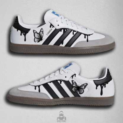 Samthtba Custom Sneakers – Hand Painted Butterfly Shoes, Black Drip Design, Unique Custom Sneakers
