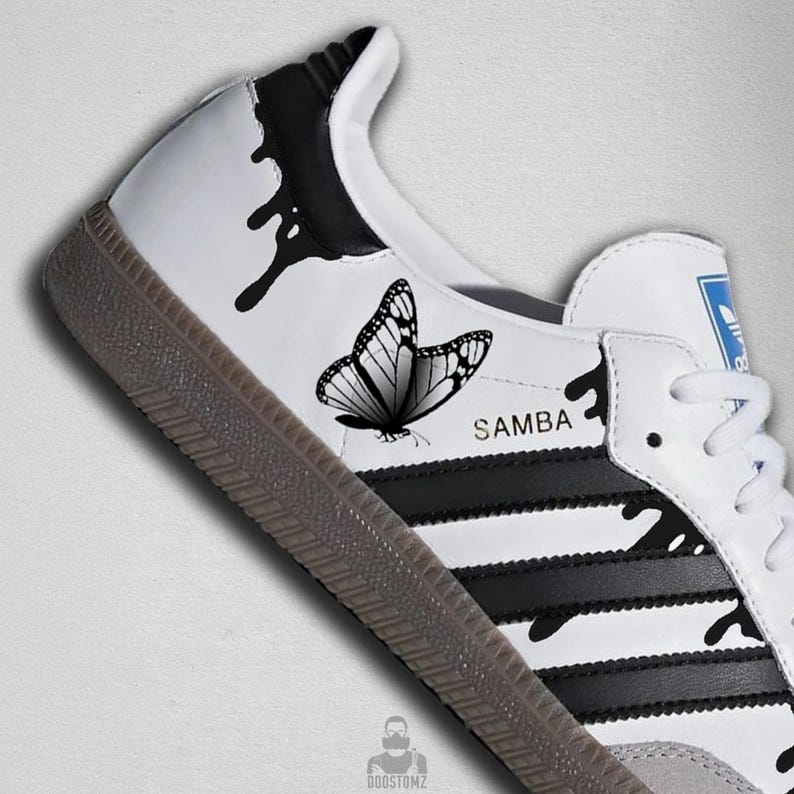 Samthtba Custom Sneakers – Hand Painted Butterfly Shoes, Black Drip Design, Unique Custom Sneakers