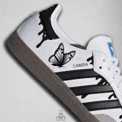 Samthtba Custom Sneakers – Hand Painted Butterfly Shoes, Black Drip Design, Unique Custom Sneakers