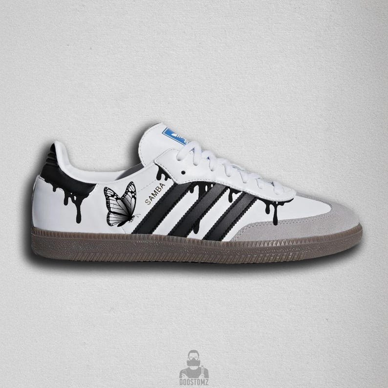 Samthtba Custom Sneakers – Hand Painted Butterfly Shoes, Black Drip Design, Unique Custom Sneakers