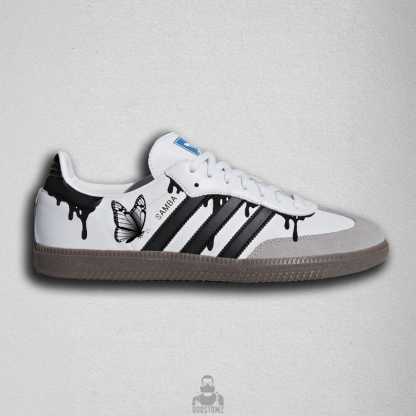 Samthtba Custom Sneakers – Hand Painted Butterfly Shoes, Black Drip Design, Unique Custom Sneakers