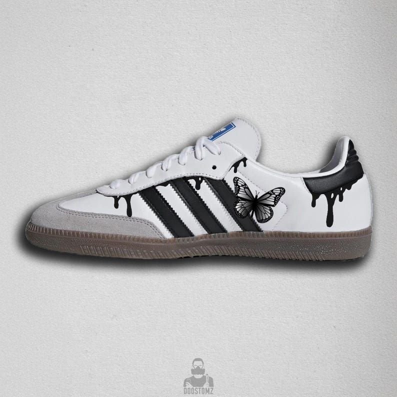Samthtba Custom Sneakers – Hand Painted Butterfly Shoes, Black Drip Design, Unique Custom Sneakers