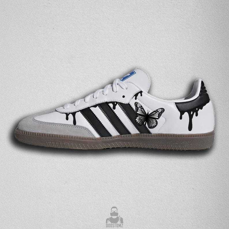 Samthtba Custom Sneakers – Hand Painted Butterfly Shoes, Black Drip Design, Unique Custom Sneakers