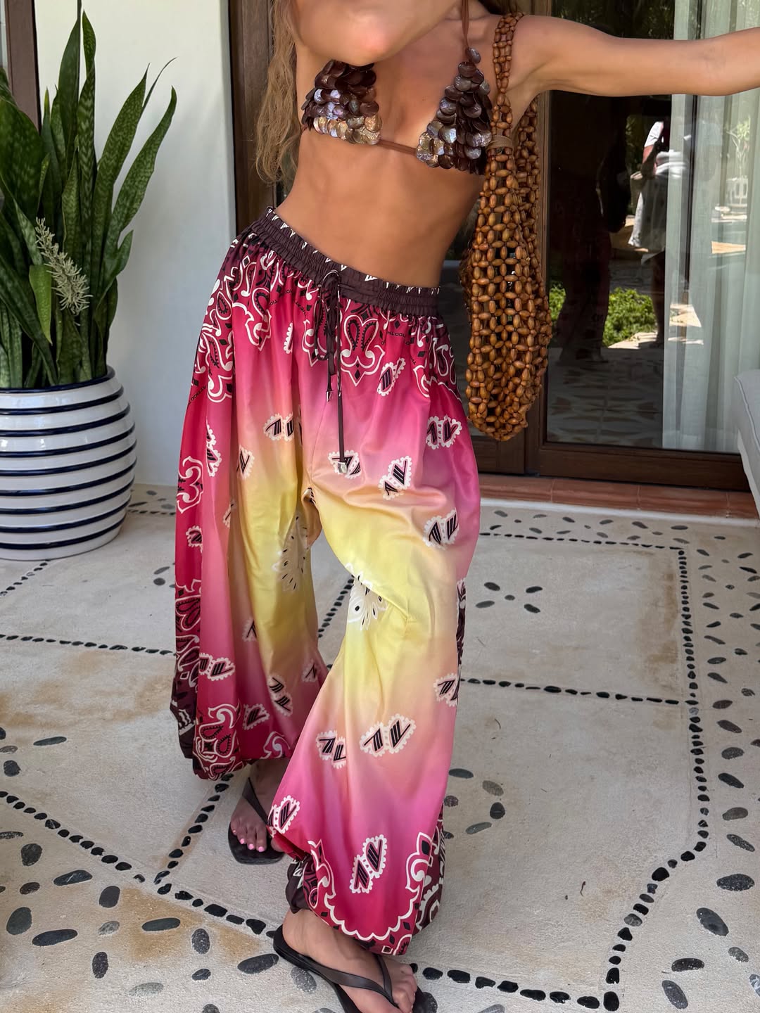 Ombré Bandana Print Wide-Leg Pants