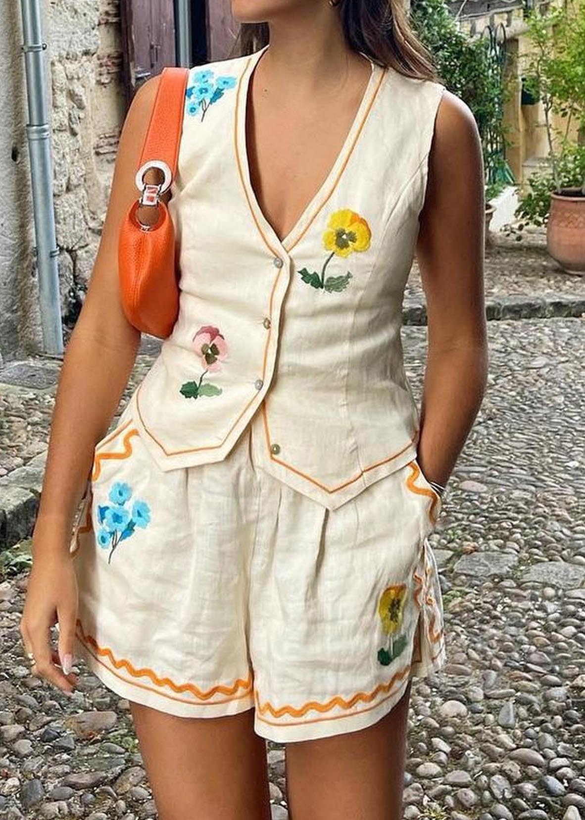 Sleeveless printed vest set