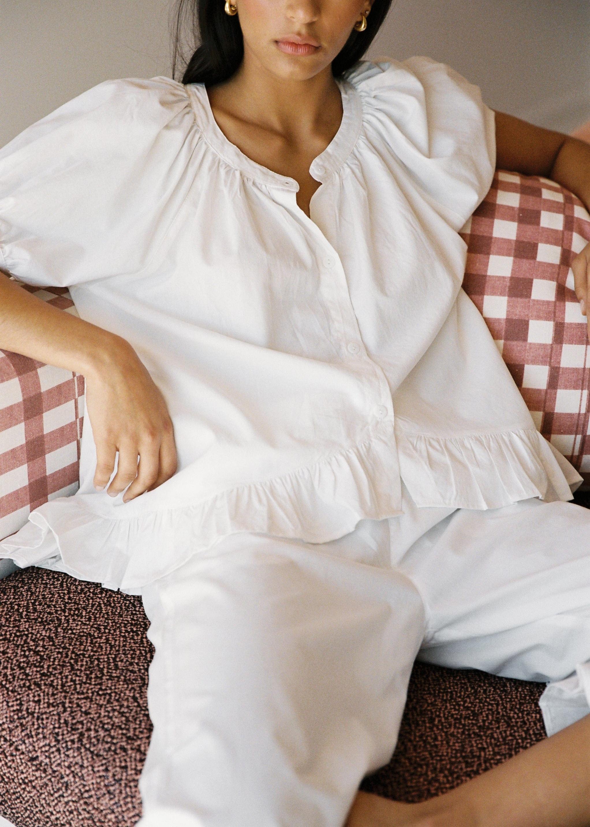 Solid color ruffle loose suit