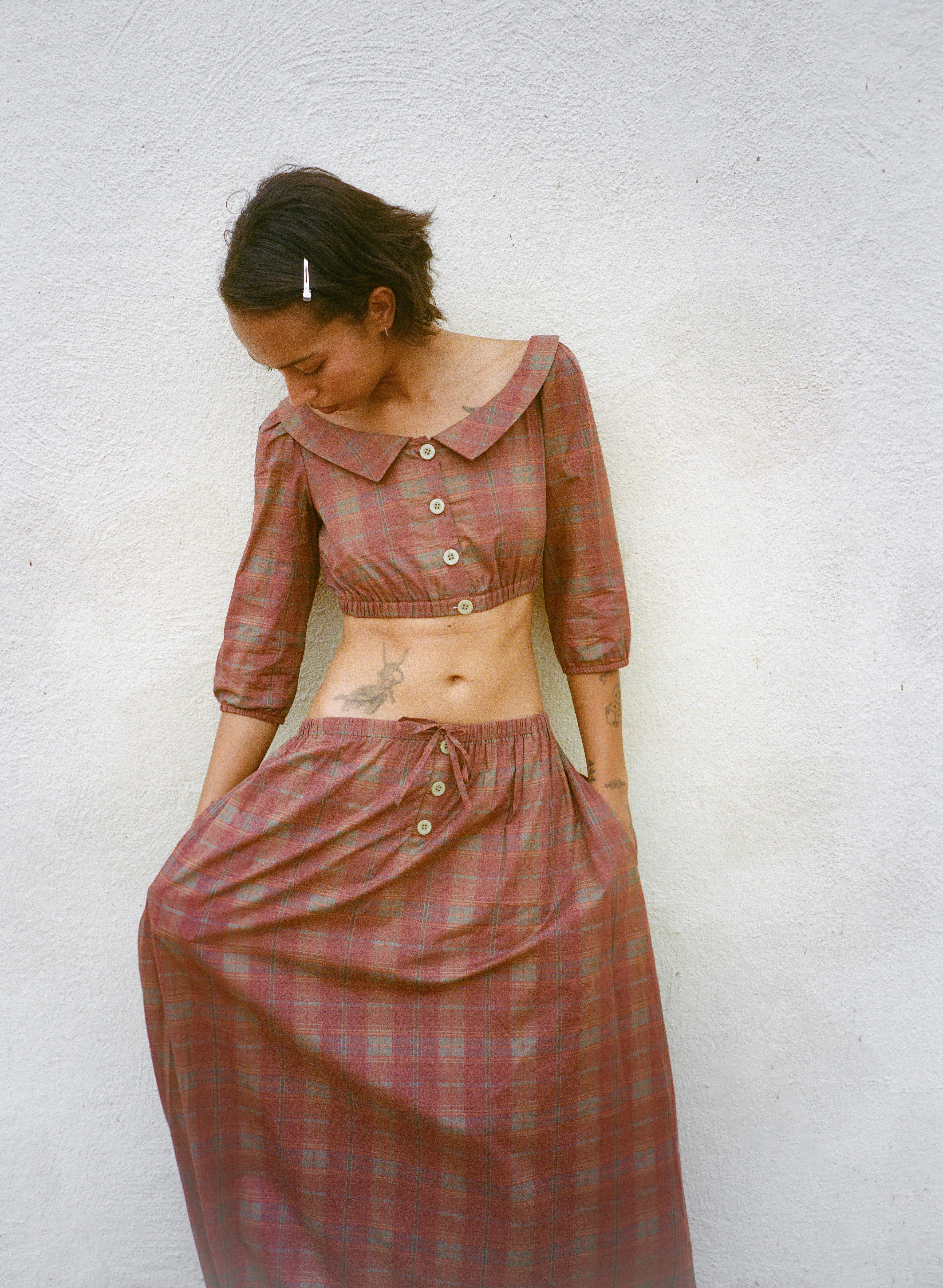 Plaid Cropped Blouse