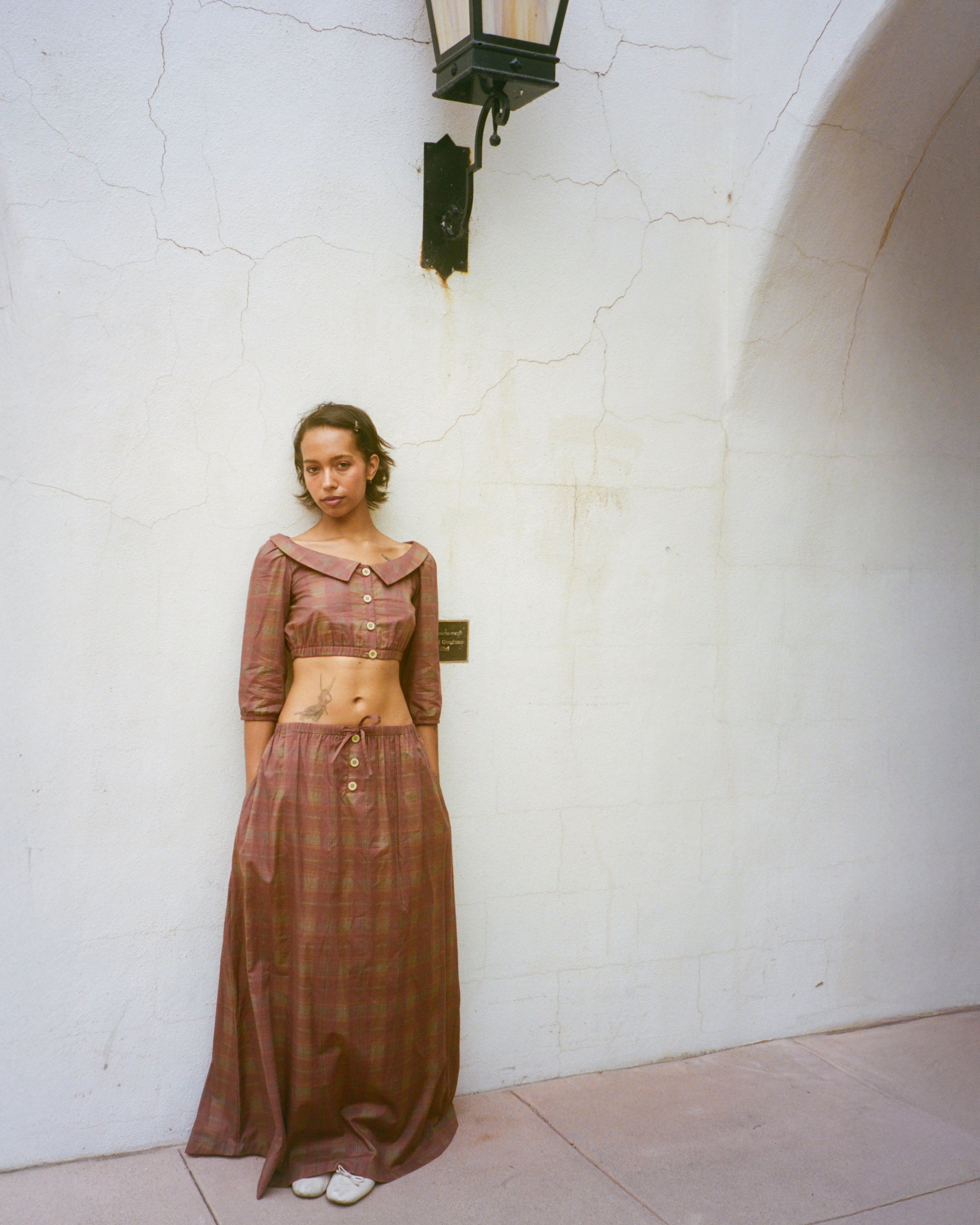 Plaid Cropped Blouse