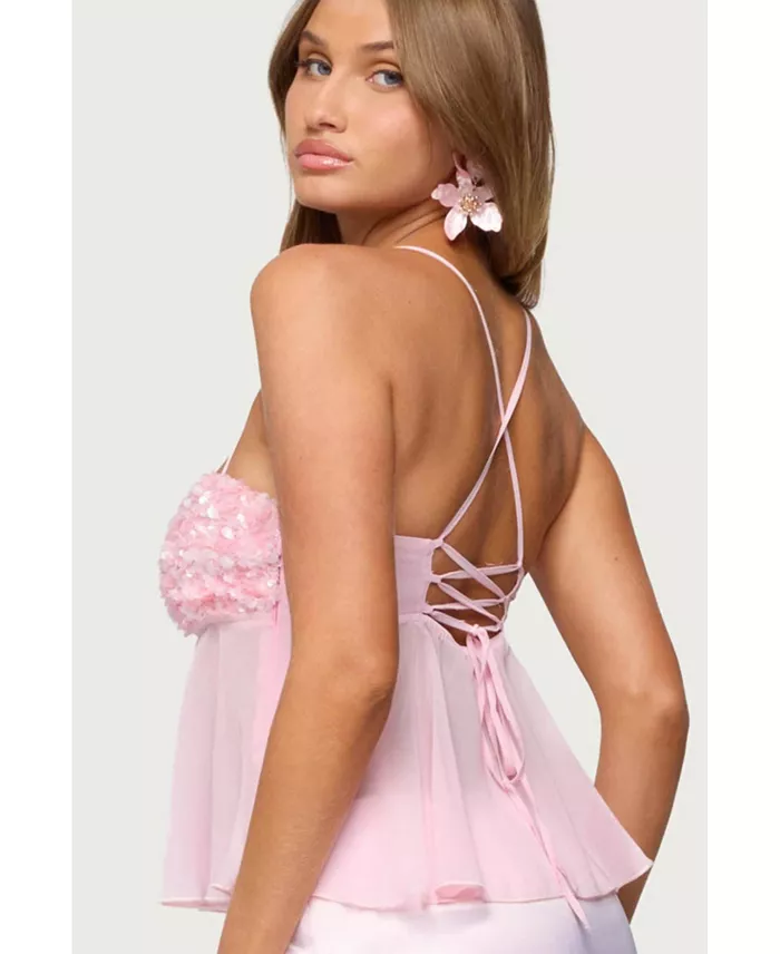 Pink Sequin Halter Peplum Top