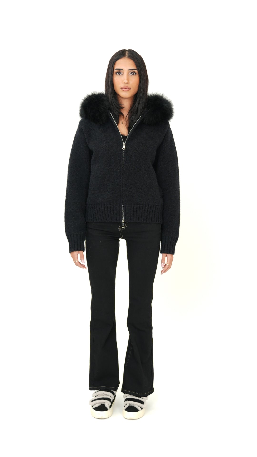 Fur Jacket Satin - Black