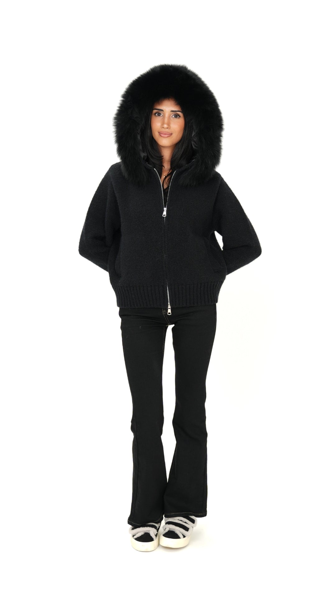 Fur Jacket Satin - Black