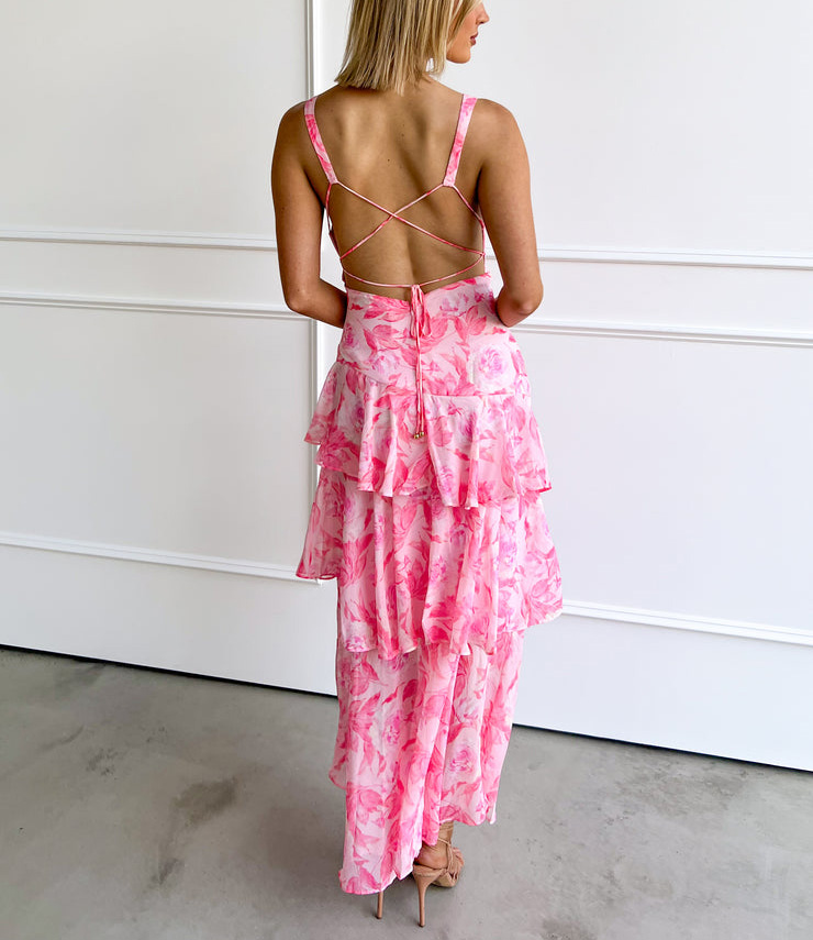 Strappy Back Ruffle Midi Dress