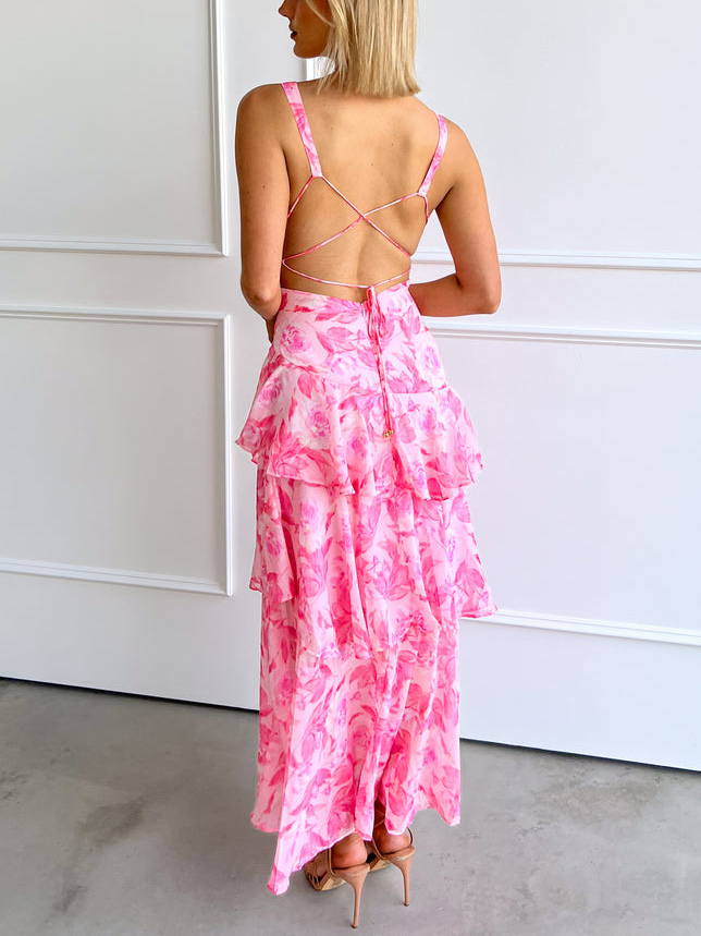 Strappy Back Ruffle Midi Dress