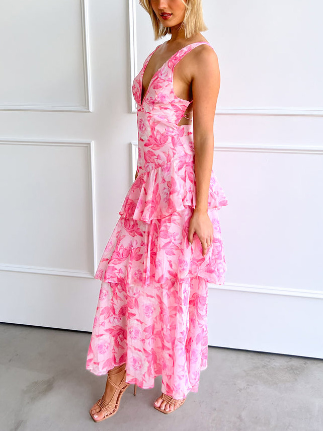 Strappy Back Ruffle Midi Dress