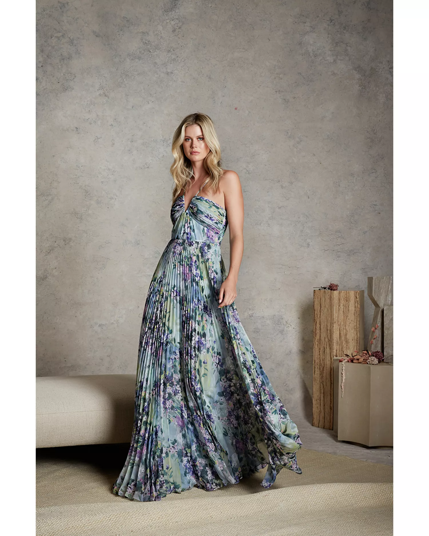 Floral Chiffon Sleeveless Gown