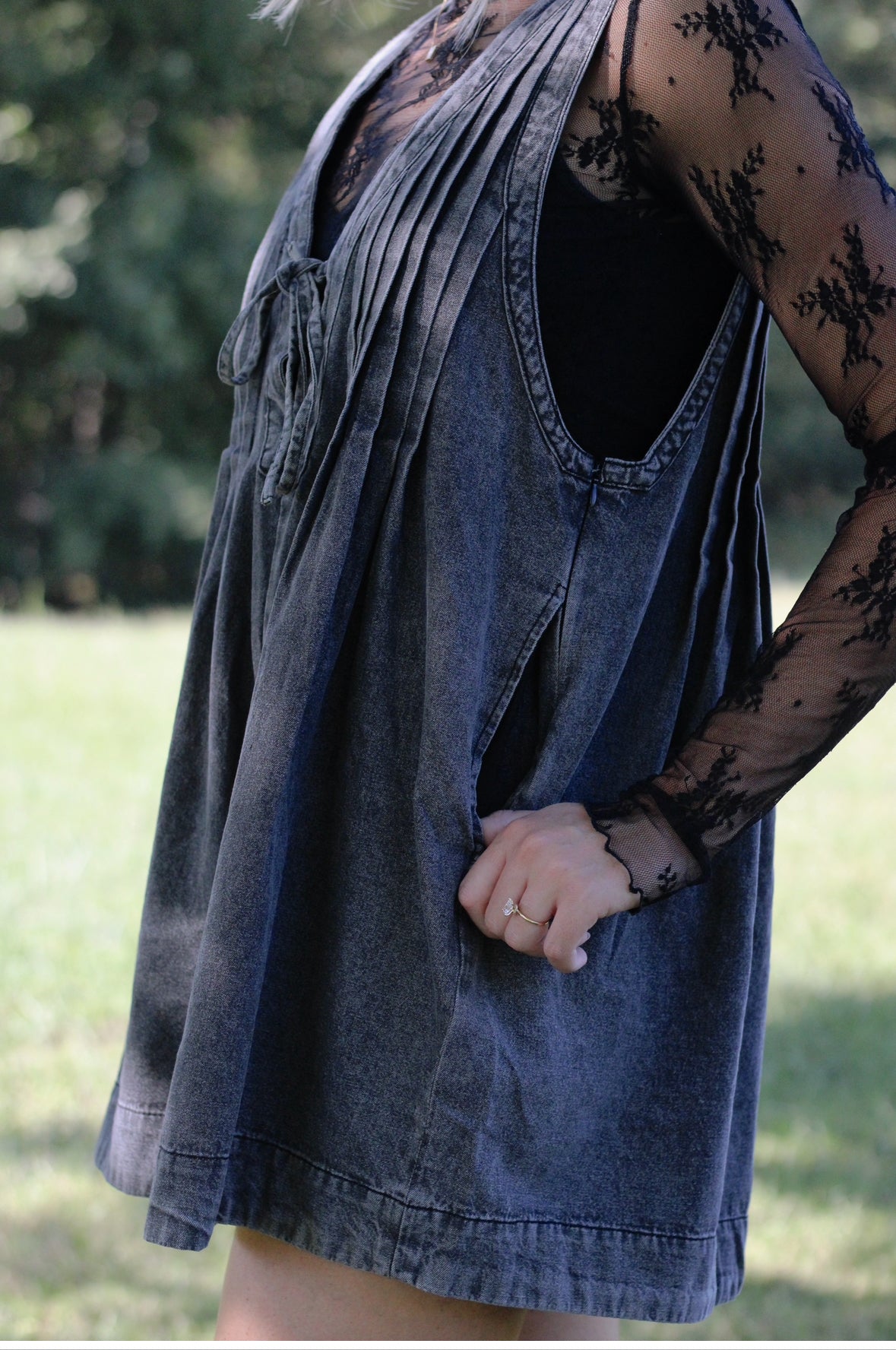 You Look Like You Love Me Denim Romper- Black