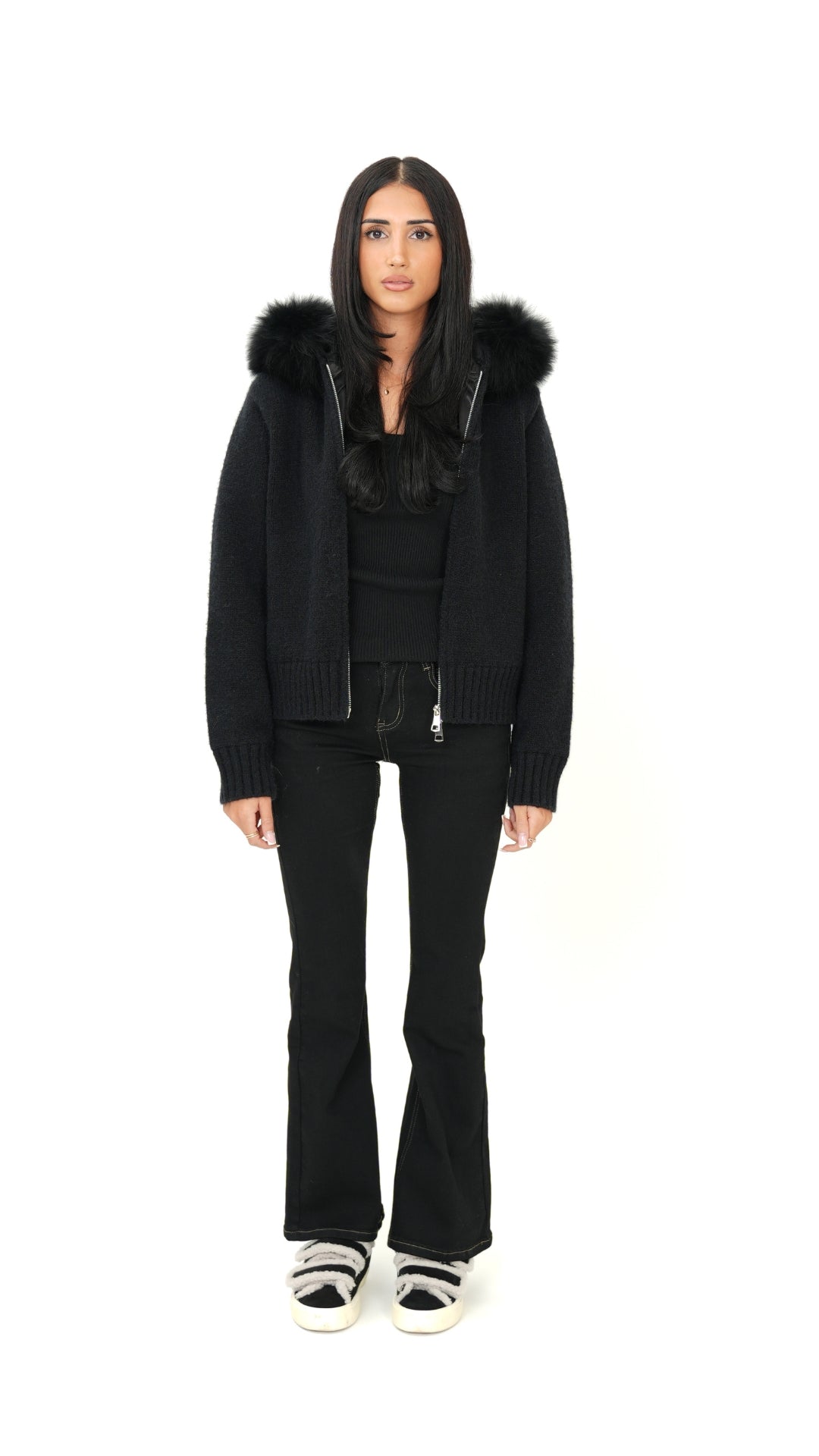 Fur Jacket Satin - Black