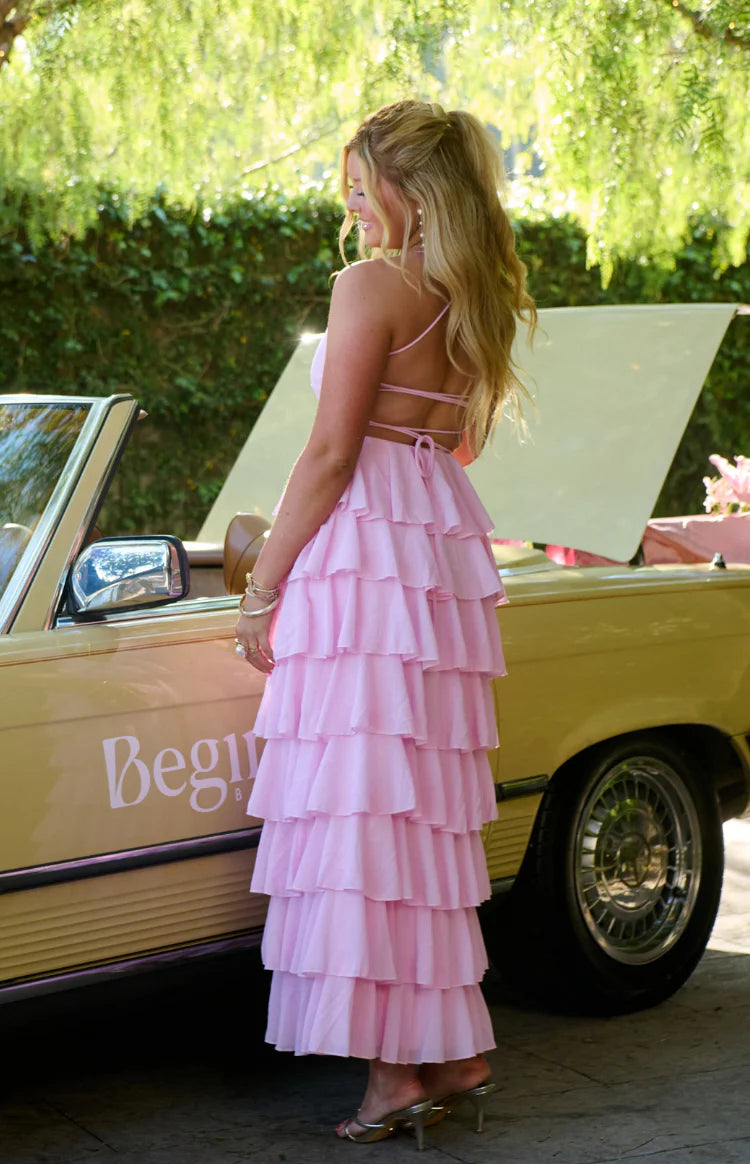 Georgie Pink Ruffle Prom Dress