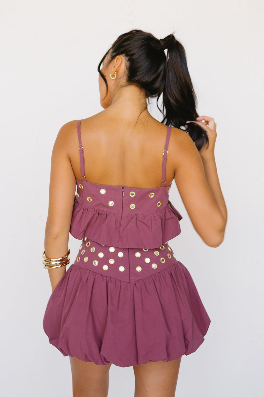 Stud-Embellished Two-Piece Bubble Skirt Set