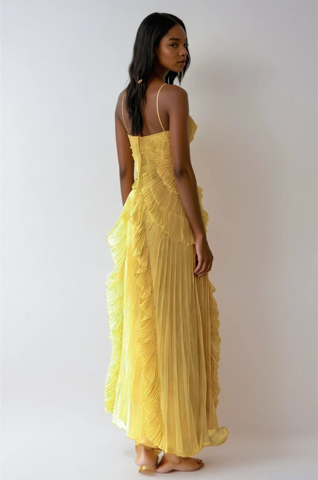Lotus Halter Dress -  Lemon Yellow