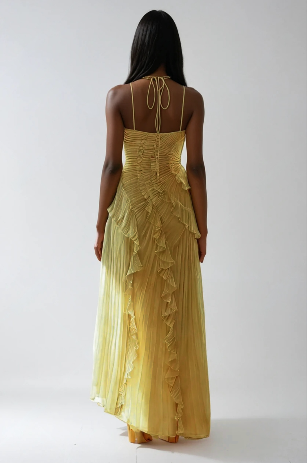 Lotus Halter Dress -  Lemon Yellow