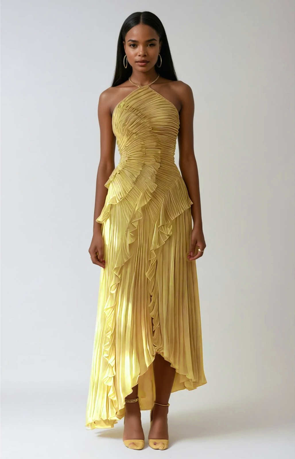 Lotus Halter Dress -  Lemon Yellow