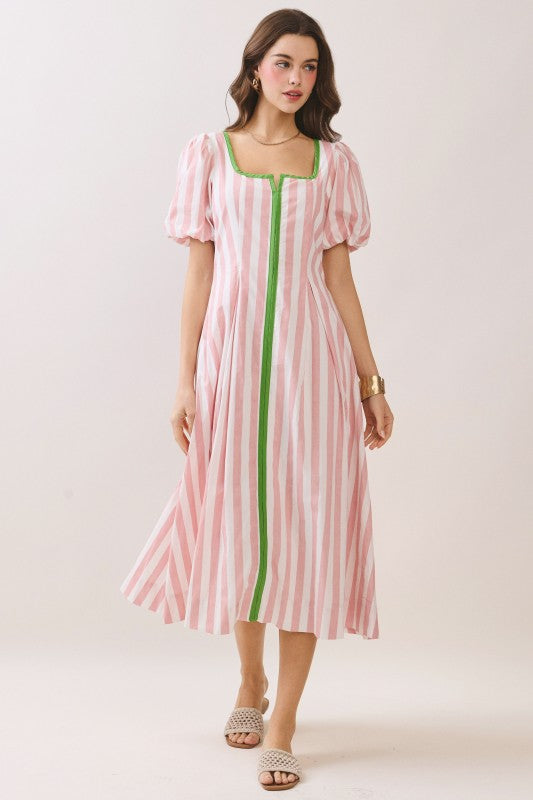 The Carolina Stripe Midi (Pink/Green)