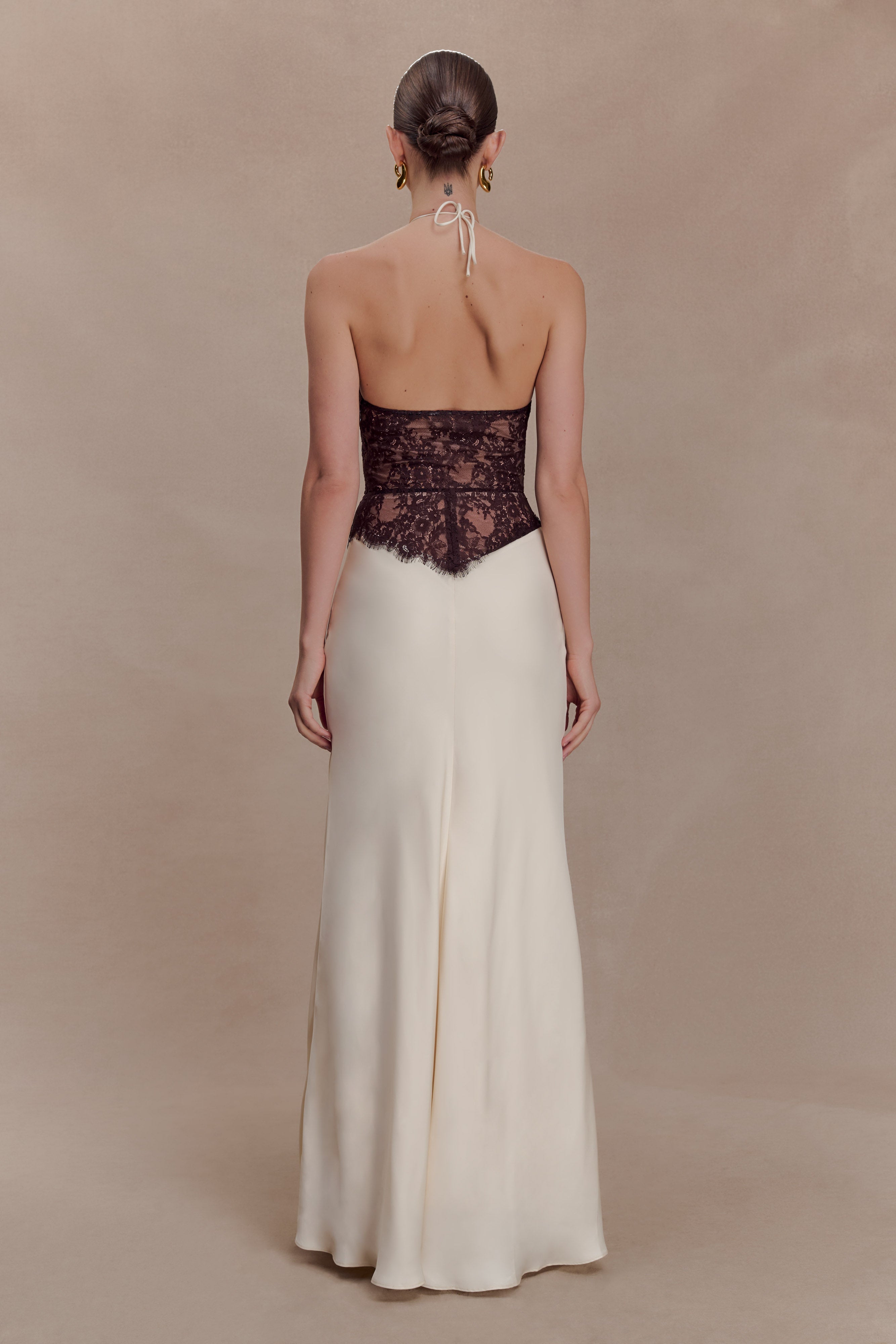 Two-Tone Lace Halter Maxi Dress