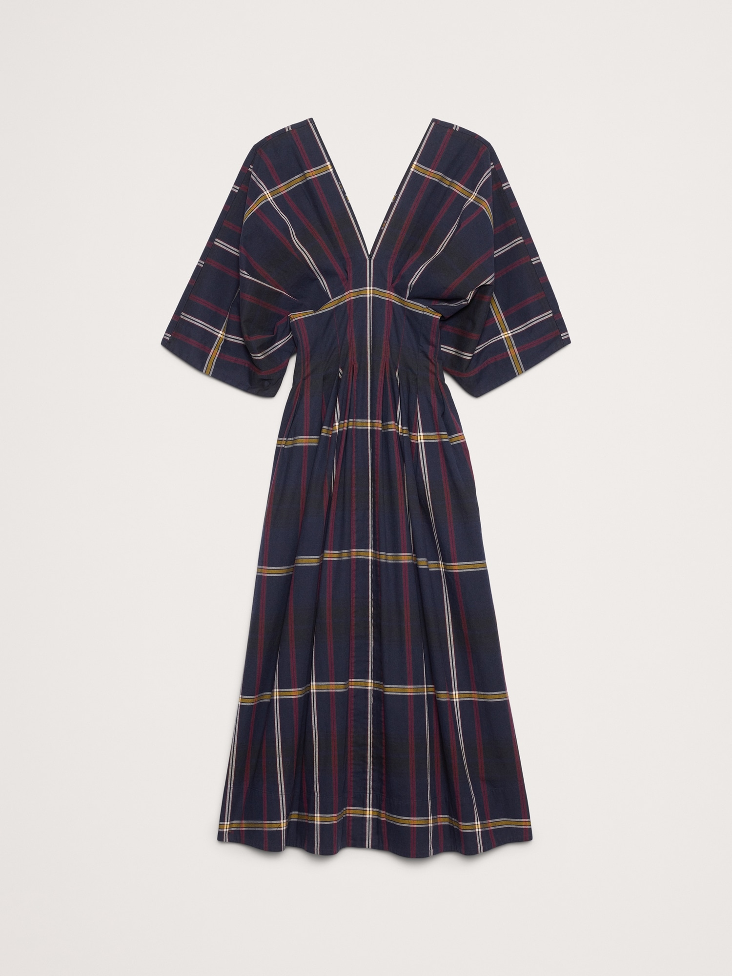 Plaid Pleated Cotton Maxi Dress