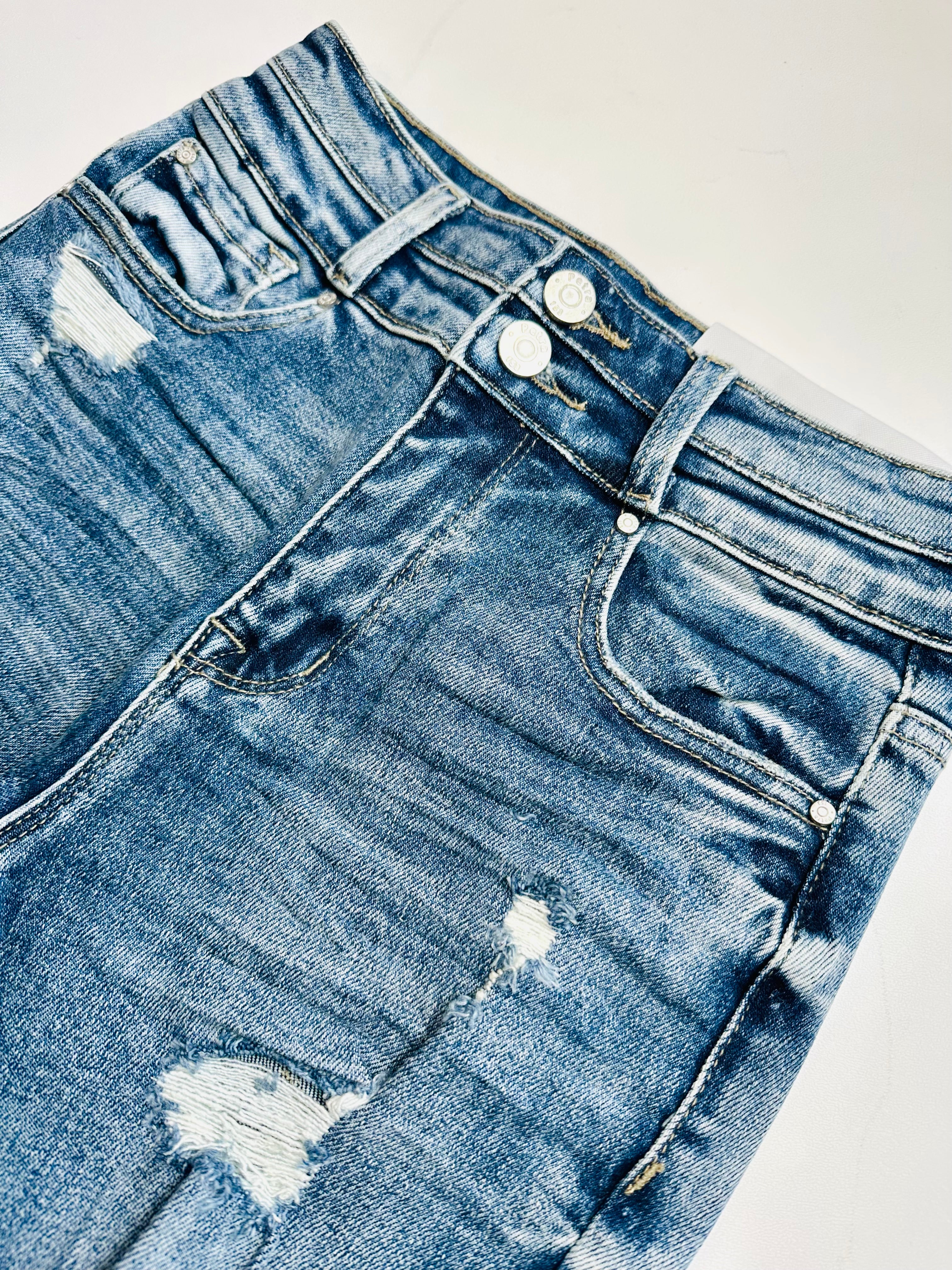 Dana Double Button Distressed High Rise Jeans