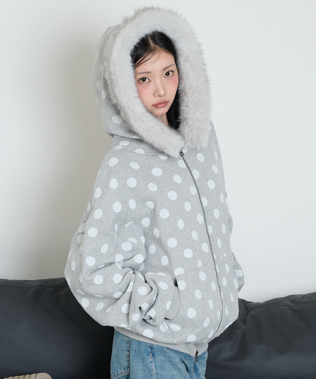 DOT WINGS FUR HOODIE ZIP-UP