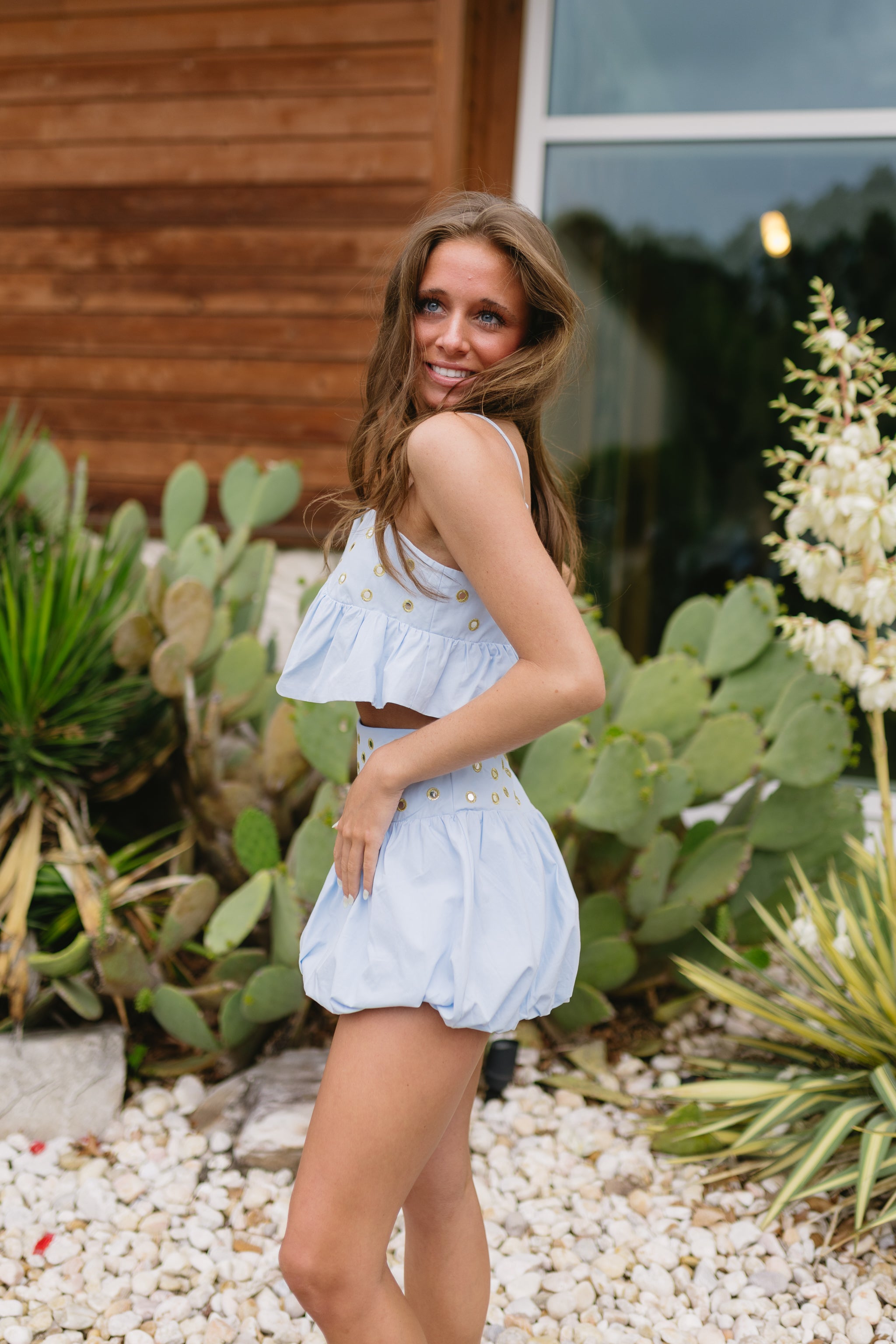 Stud-Embellished Two-Piece Bubble Skirt Set